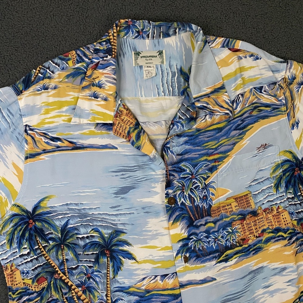 Vintage KAMEHAMEHA Hawaiian Shirt Mens 2XL Camp Collar Rayon Aloha USA